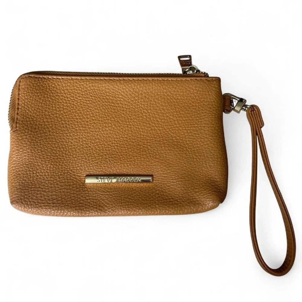 💛 Steve Madden Mustard Pebbled Leather Wristlet | Double Zipper | Bold & Chic